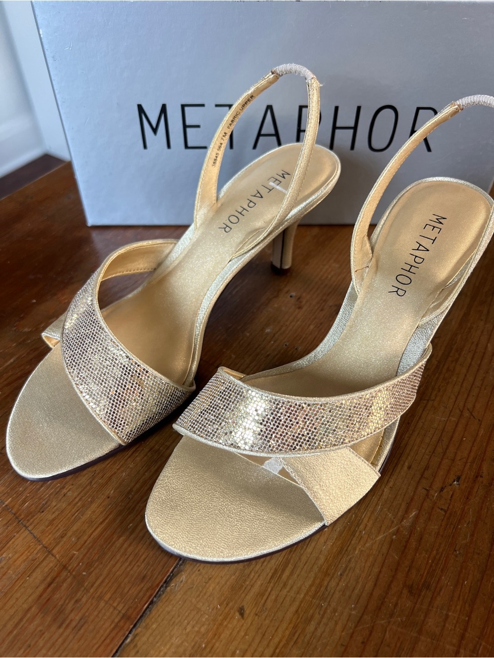 Y2k Metaphor Shimmery Gold Slingback Heels Sz 7